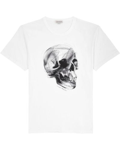 Alexander McQueen Dragonfly Skull Printed Cotton T-Shirt - White