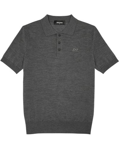 DSquared² Logo-Embroidered Wool Polo Shirt - Gray