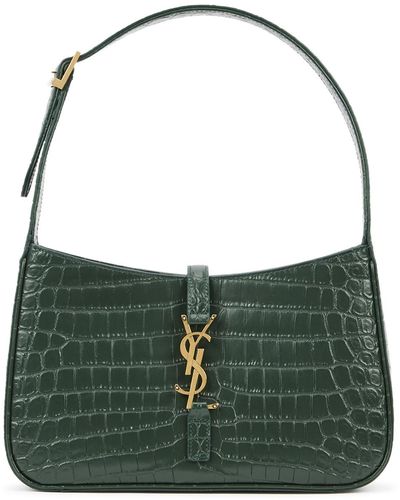 Saint Laurent Le 5 À 7 Green Crocodile-effect Leather Shoulder Bag