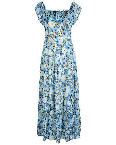 PAIGE Carmelia Floral-Print Silk-Georgette Maxi Dress - Blue