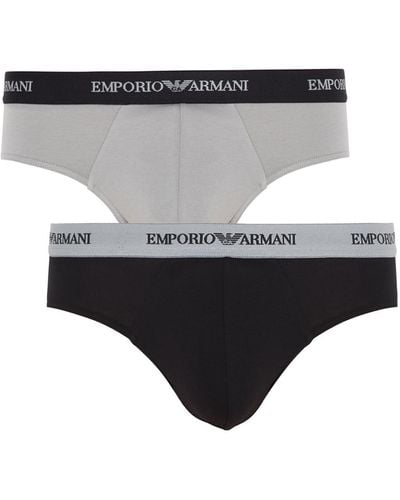 Emporio Armani Stretch-Cotton Briefs - Gray