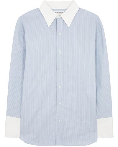 Saint Laurent Striped Cotton-Poplin Shirt - Blue