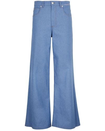 Marni Logo-Embroidered Wide-Leg Jeans - Blue
