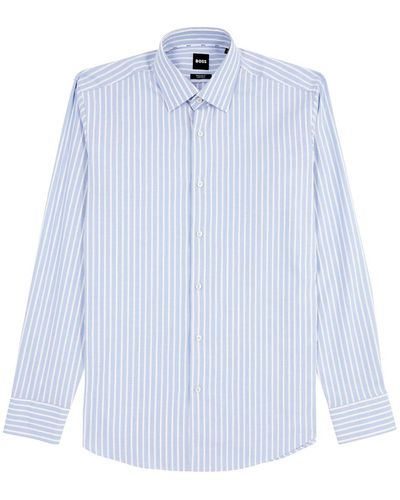 BOSS Striped Stretch-Cotton Shirt - Blue