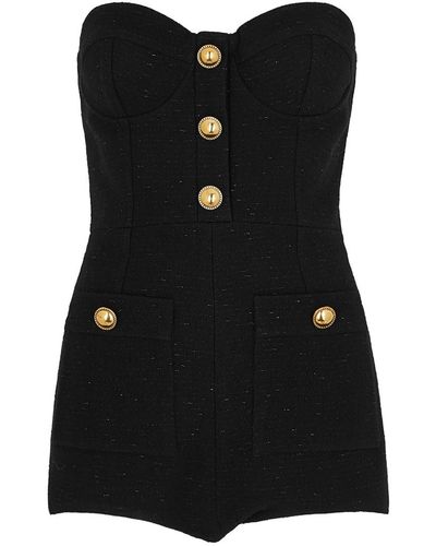 Alessandra Rich Strapless Tweed Playsuit - Black