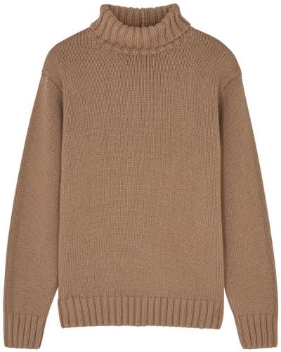Helmut Lang Roll-neck Wool-blend Sweater - Brown