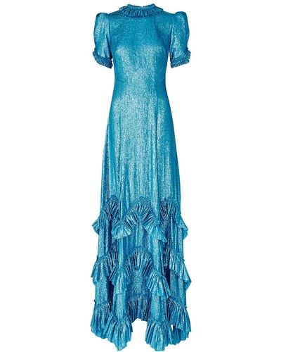 The Vampire's Wife The Sky Rocket Ruffled Lamé Gown - Blue