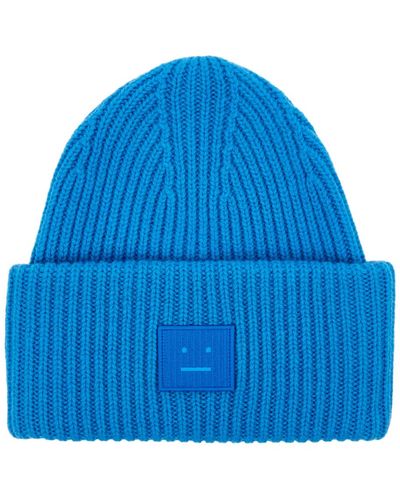 Acne Studios Pansy Ribbed Wool Beanie - Blue
