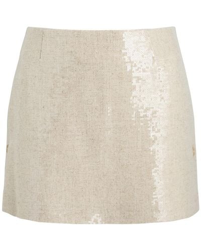 16Arlington Quattro Sequin-Embellished Woven Mini Skirt - Natural