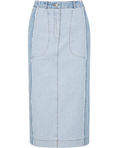 Rejina Pyo Maddie Blue Panelled Denim Midi Skirt