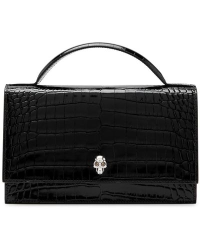 Alexander McQueen Skull Medium Crocodile-effect Leather Top Handle Bag - Black