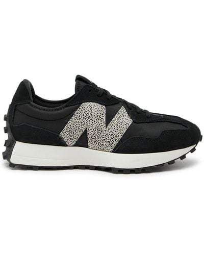 New Balance Black Leopard White 327 Suede And Mesh Low-top Sneakers