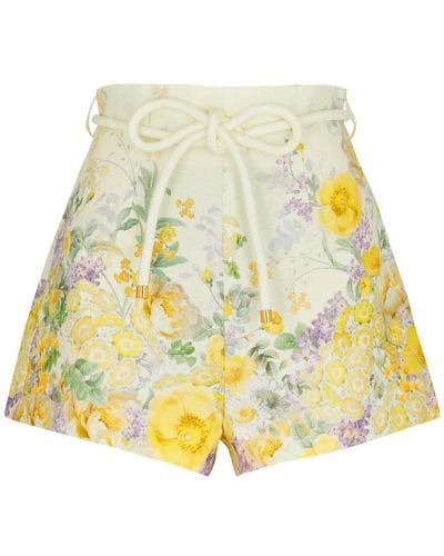 Zimmermann Harmony Floral-Print Linen Shorts - White