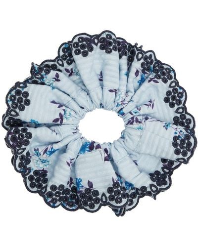 Damson Madder Edge Statement Floral Cotton Scrunchie - Blue