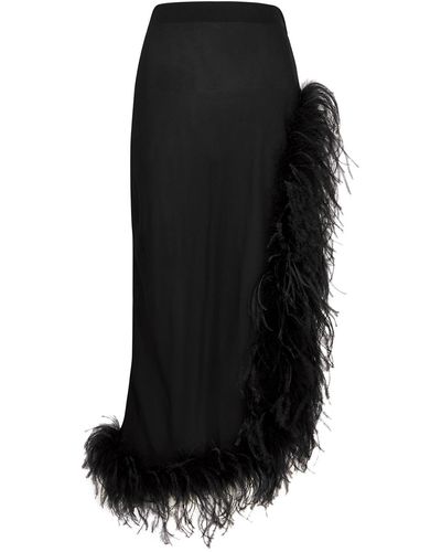 GIUSEPPE DI MORABITO Feather-trimmed Midi Skirt - Black