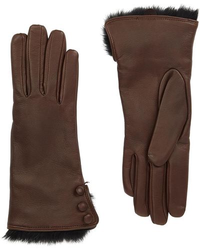 Dents Sophie Fur-Trimmed Leather Gloves - Brown