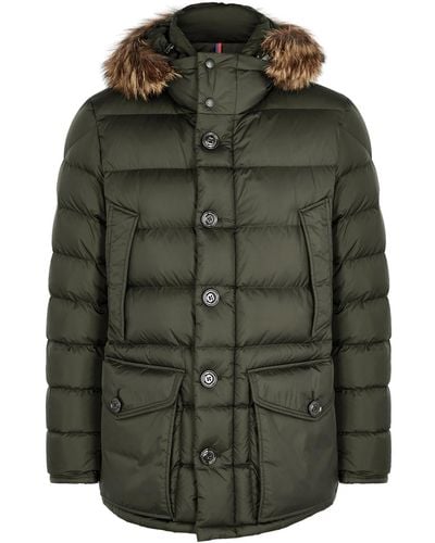 Moncler Cluny Green Fur-trimmed Quilted Coat