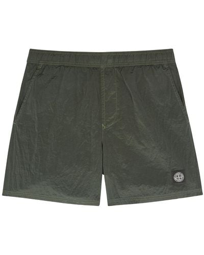 Stone Island Logo Crinkled Nylon Swim Shorts - Green
