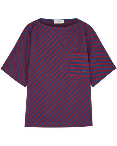 Tory Burch Striped Cotton T-Shirt - Purple