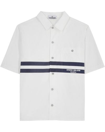 Stone Island Marina Logo-Print Cotton-Poplin Shirt - White
