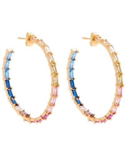 Crystal Haze Jewelry Baguette Chakra 18Kt-Plated Hoop Earrings - Multicolour