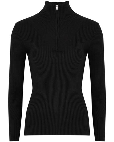 Varley Demi Ribbed Half-zip Sweater - Black