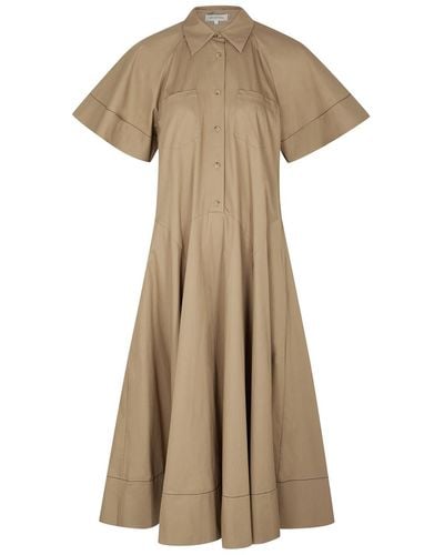 Lee Mathews Casey Camel Cotton Midi Dress - Natural