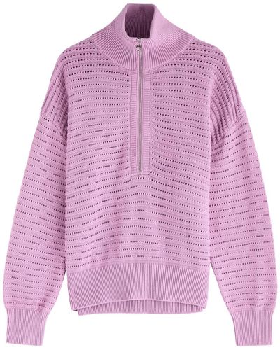 Varley Tara Half-Zip Pointelle-Knit Sweater - Pink