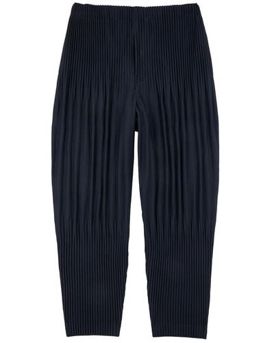 Issey Miyake Homme Plissé Pleated Cropped Trousers - Blue