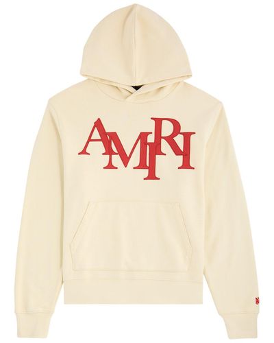 Amiri Staggered Logo-Appliquéd Hooded Cotton Sweatshirt - White