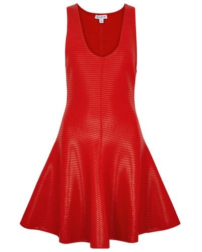Alaïa Coated Ribbed-Knit Mini Dress - Red