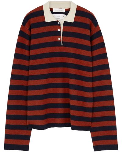 Extreme Cashmere N°199 Alligator Striped Cashmere-blend Polo Top - Red