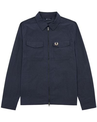 Fred Perry Logo-Embroidered Crinkled Nylon Overshirt - Blue