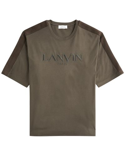 Lanvin Logo-Embroidered Cotton T-Shirt - Grey