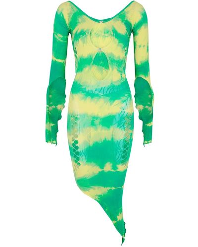 Poster Girl Charlotte Tie-dyed Cut-out Pointelle-knit Dress - Green