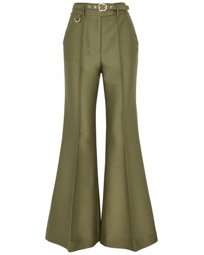 Zimmermann Tranquility Flared Wool-Blend Trousers - Green