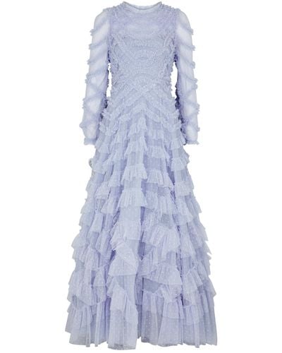Needle & Thread Lana Ruffled Tulle Gown - Blue