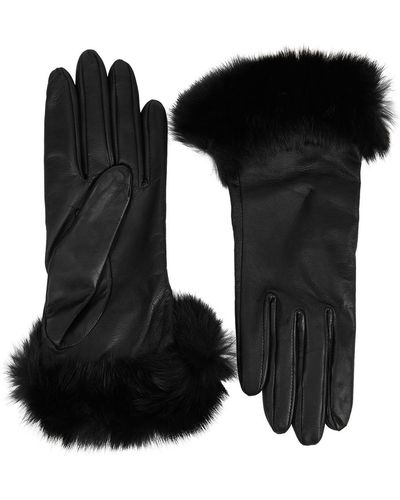 Dents Glamis Fur-Trimmed Leather Gloves - Black