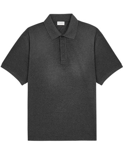 Saint Laurent Logo Piqué Cotton-blend Polo Shirt - Black