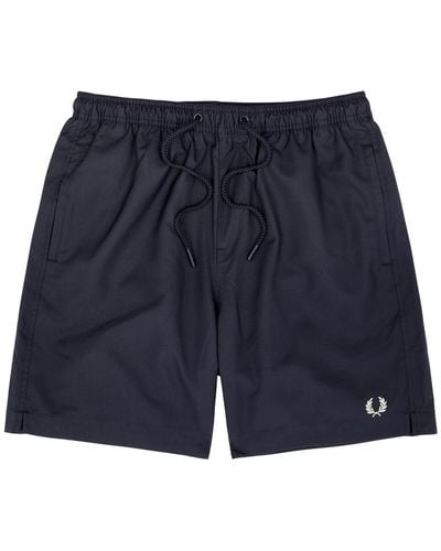 Fred Perry Logo-Embroidered Shell Swim Shorts - Blue