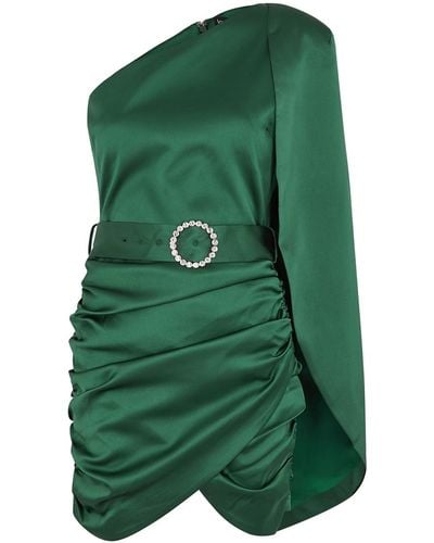 Lavish Alice Emerald One-shoulder Satin Mini Dress - Green