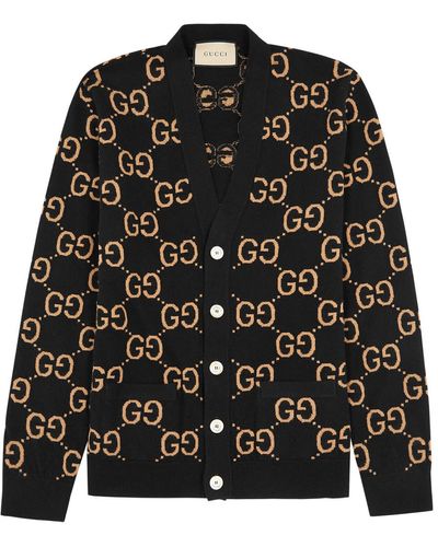 Gucci Gg Supreme Intarsia Wool Cardigan - Black