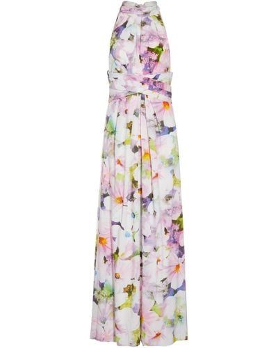 Adrianna Papell Floral Halter Gown - White