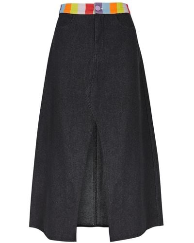 Olivia Rubin Vic Stripe-trimmed Denim Midi Skirt - Blue