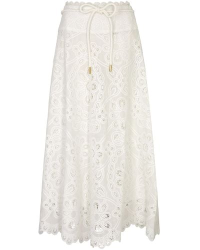 Zimmermann Ottie Broderie Anglaise Cotton Midi Skirt - White