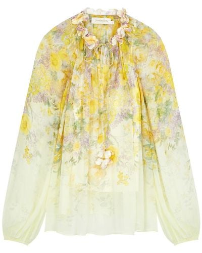 Zimmermann Harmony Floral-Print Georgette Blouse - Yellow