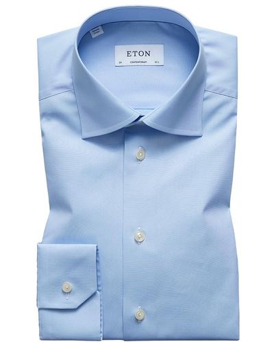 Eton Blue Plain Poplin Shirt