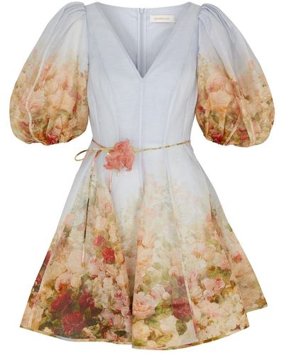 Zimmermann Luminosity Floral-print Linen-blend Mini Dress - White