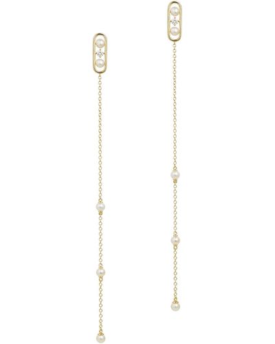 Ruifier Yg Morning Dew Dawn Pearl & Diamond Drop Chain Earrings (pair) - Metallic