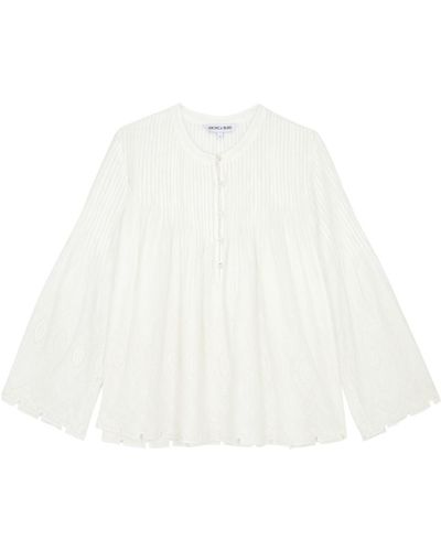Veronica Beard Quimby Embroidered Cotton Blouse - White